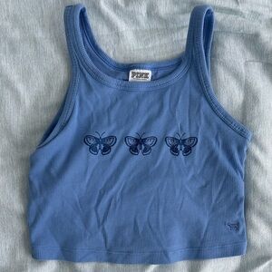 Victoria's Secret PINK Blue Butterfly Ribbed Cropped Tank Top